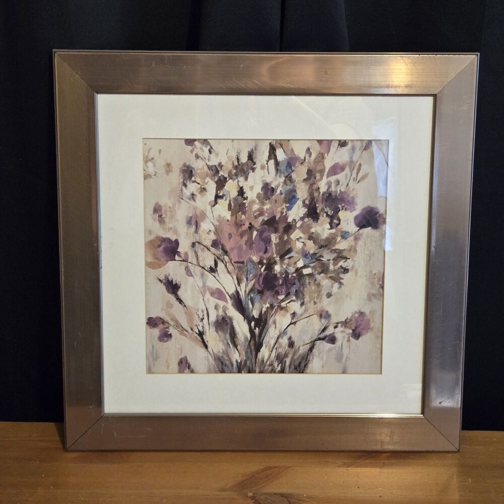 Abstract Floral Print Matted & Framed In A Metallic Frame, 19.5"